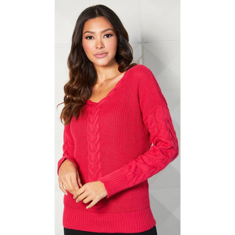 NEW FRENCH KYSS cable v-neck top in rose